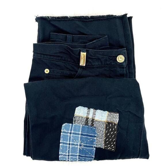St. John Sport Black High Rise Raw Hem Custom Patch Pants - Picture 1 of 11